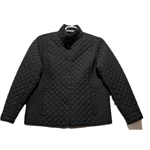 Lands' End Black Primaloft Quilted Button Jacket Mandarin Collar Women's Size LG